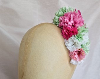 White , pink and mint green medium hair flower